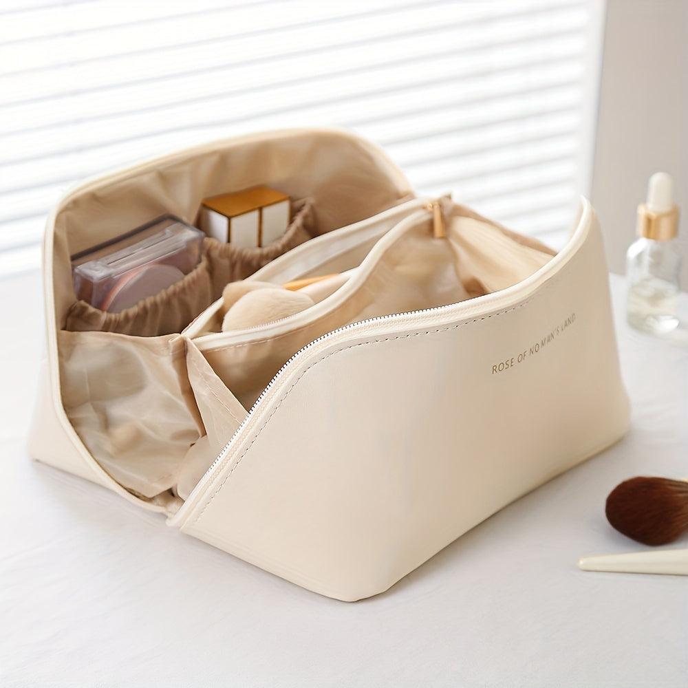 MAKEUP ORGANISER WITH ZIPPER – LUXURY TOILETRY BAG FOR TRAVEL-Brown-The Livary