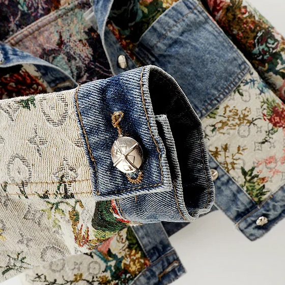 Trendy Flower Denim Jacket for Women - Amaline-Dark blue-XS-The Livary