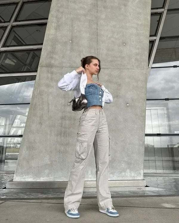 Trendy Ladies Cargo Jeans - Nova-Light grey-XS-The Livary