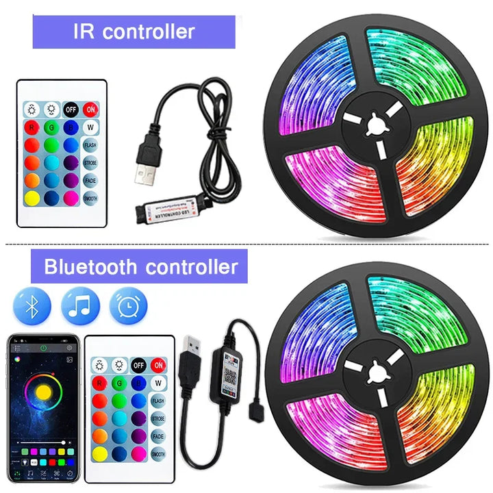 USB LED STRIP WITH COLOUR CHANGING - RGB LIGHT FOR ROOM DECORATION & TV BACKLIGHTING-3-button controller-1m-The Livary