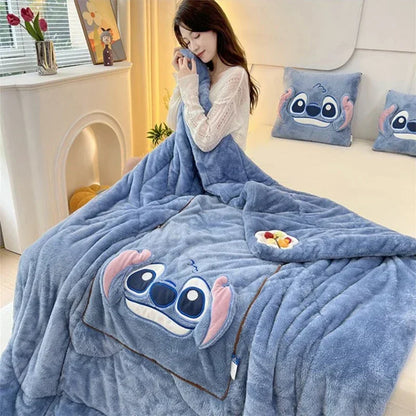 Luxury Cartoon Blanket and Cushion Set - Nomi-Stitch-Single (105x145cm)-The Livary