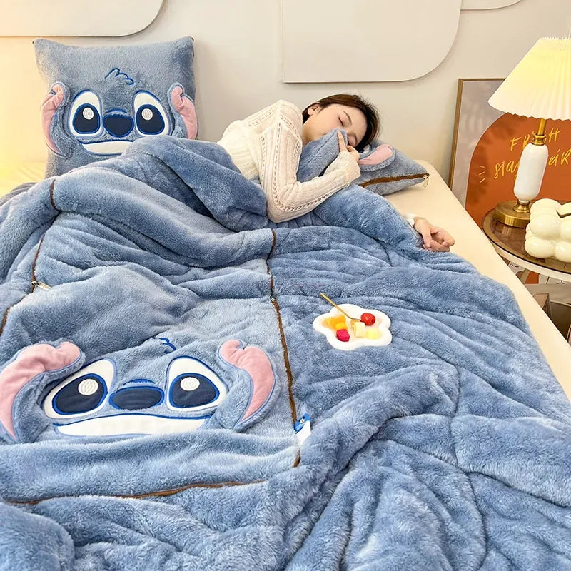 Luxury Cartoon Blanket and Cushion Set - Nomi-Stitch-Single (105x145cm)-The Livary