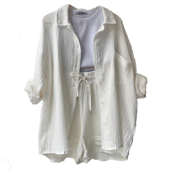 Breathable Cotton Co-Ord Set for Women – Maris-White-S-The Livary