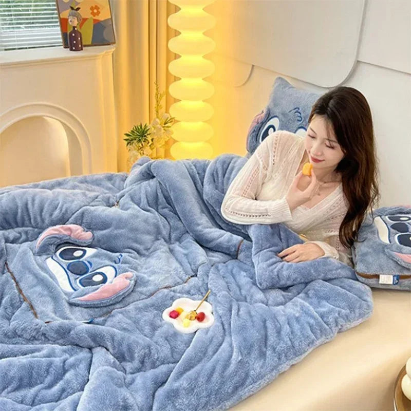 Luxury Cartoon Blanket and Cushion Set - Nomi-Stitch-Single (105x145cm)-The Livary