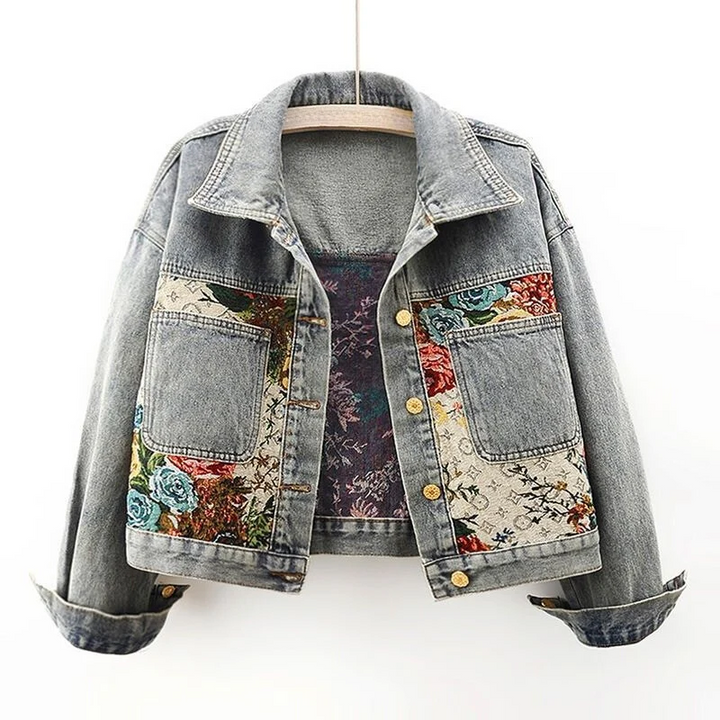 Trendy Flower Denim Jacket for Women - Amaline-Light blue-XS-The Livary