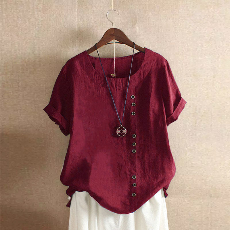 Classic Plain T-shirt with Short Sleeves and Round Neck - Emma-Bordeaux red-S-The Livary