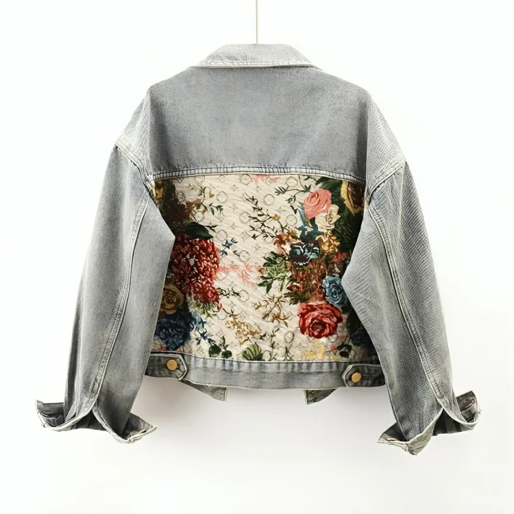 Trendy Flower Denim Jacket for Women - Amaline-Dark blue-XS-The Livary