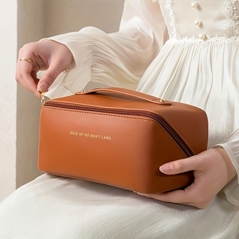 MAKEUP ORGANISER WITH ZIPPER – LUXURY TOILETRY BAG FOR TRAVEL-Brown-The Livary