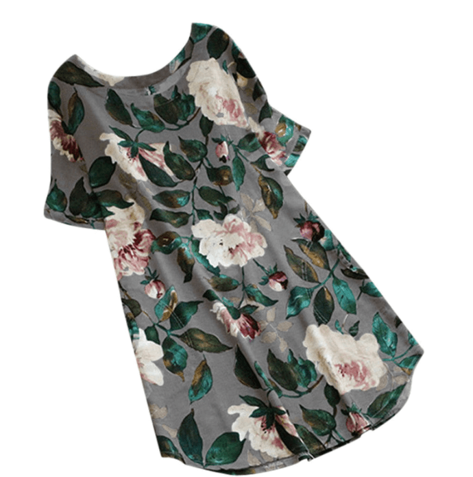 Flowered summer casual dress with short sleeves for women – Malina-White-S-The Livary