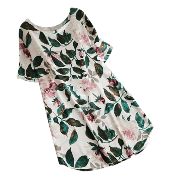 Flowered summer casual dress with short sleeves for women – Malina-White-S-The Livary