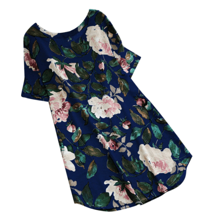 Flowered summer casual dress with short sleeves for women – Malina-White-S-The Livary