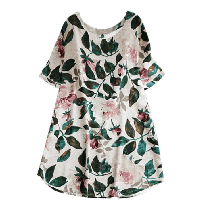 Flowered summer casual dress with short sleeves for women – Malina-White-S-The Livary