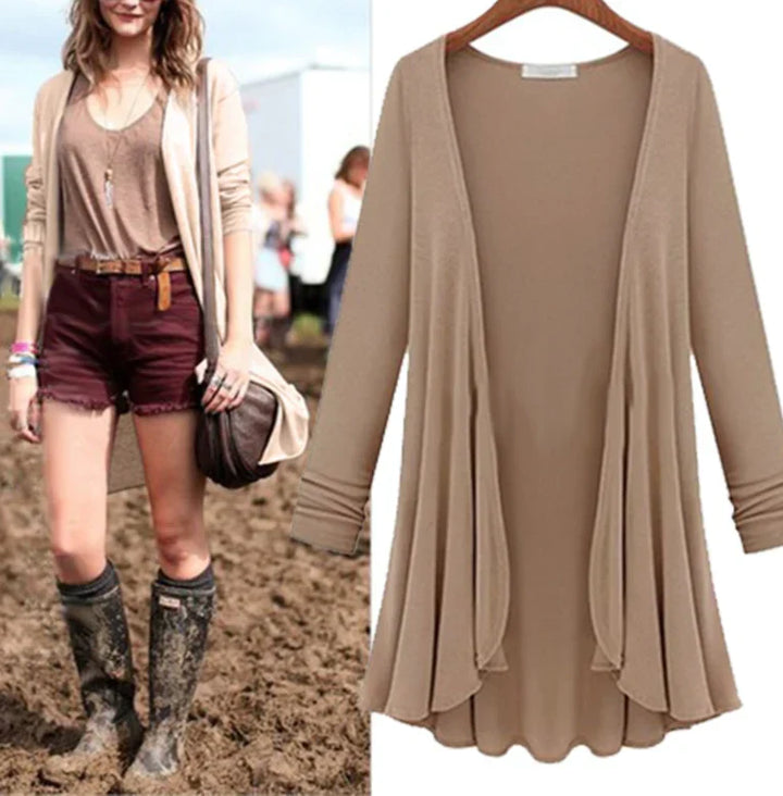 Ladies' knitted cardigan with ruffles – Chiara-Khaki-S-The Livary