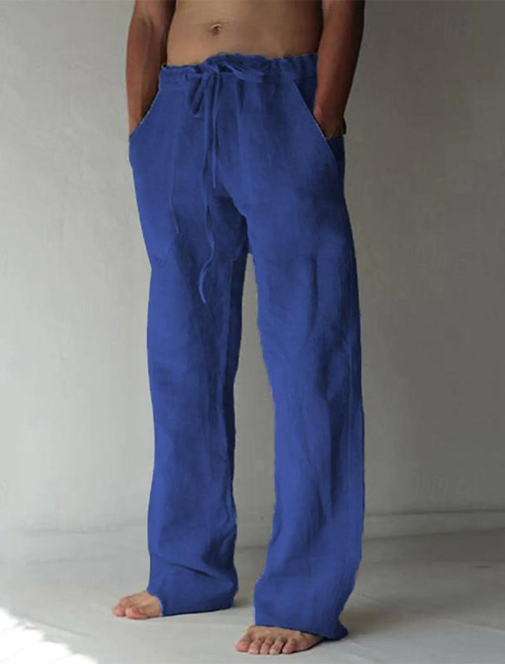 Casual men's linen trousers with a wide cut for summer – Elias-Dark blue-S-The Livary