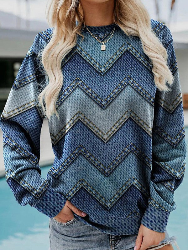 Modern Geometric Sweater with Round Neck - Adelisse-S-The Livary