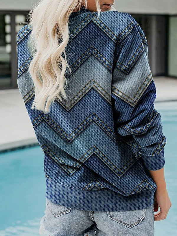 Modern Geometric Sweater with Round Neck - Adelisse-S-The Livary
