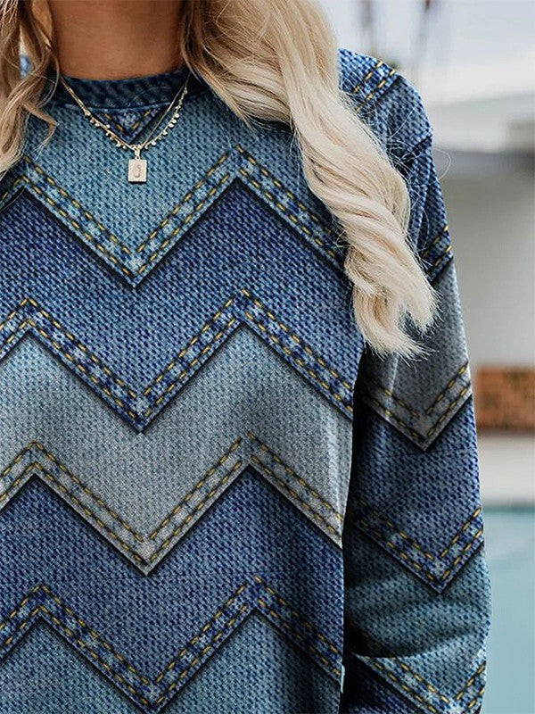 Modern Geometric Sweater with Round Neck - Adelisse-S-The Livary