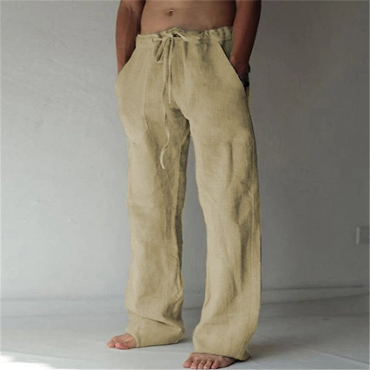 Casual men's linen trousers with a wide cut for summer – Elias-Khaki-S-The Livary