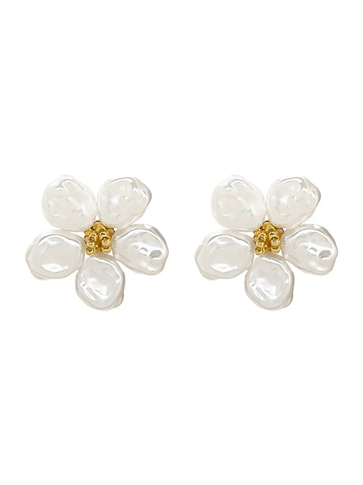 Irregular Pearl Petal Earrings - Celine-The Livary