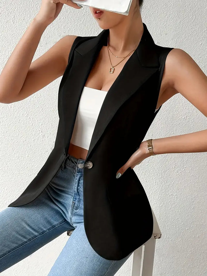 Trendy Sleeveless Blazer with Button Details - Yara-S-The Livary