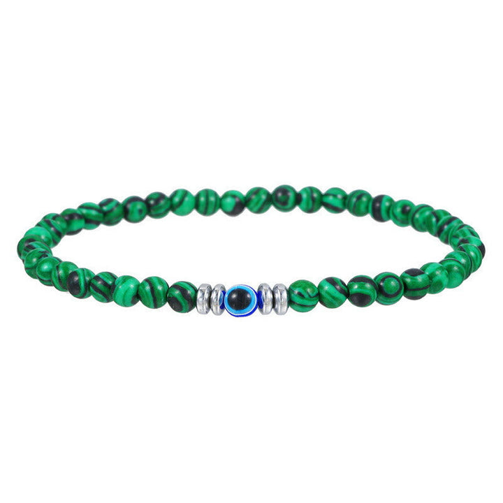 Men's 4mm Natural Stone Evil Eye Bead Bracelet - Thor-Malachite-The Livary