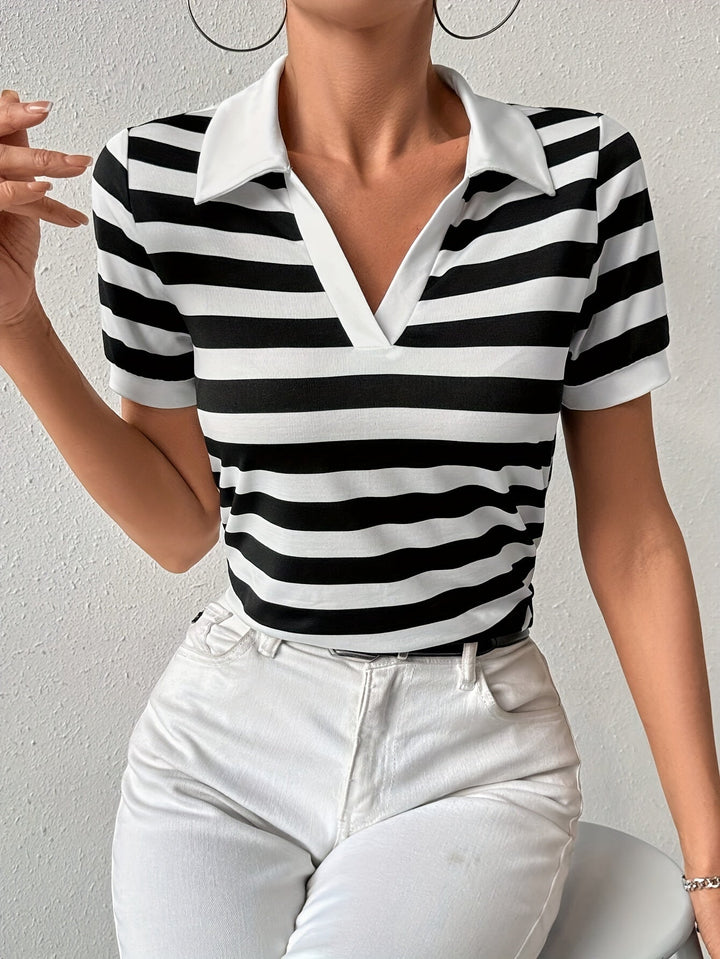 Stylish Striped Short Sleeve T-shirt for Women - Julia-S-The Livary