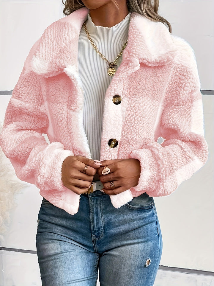 Checked Teddy Jacket with Button Closure - Clara-Pink-XS-The Livary