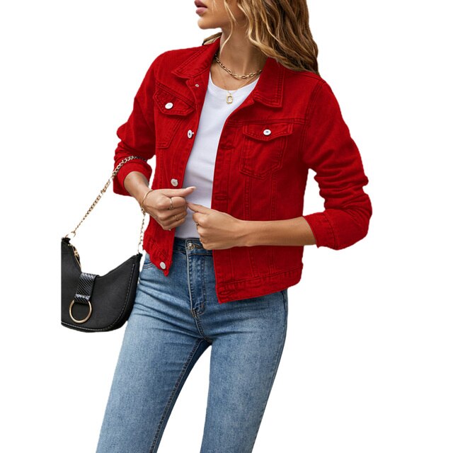 Trendy Women's Denim Jacket with Comfortable Fit – Malina-Red-S-The Livary