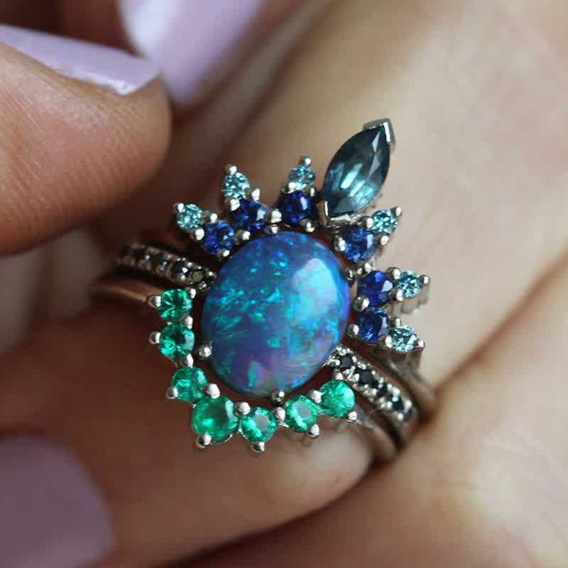 Sapphire and Opal 3-piece Ring Set - Isabella-2.01 in-The Livary