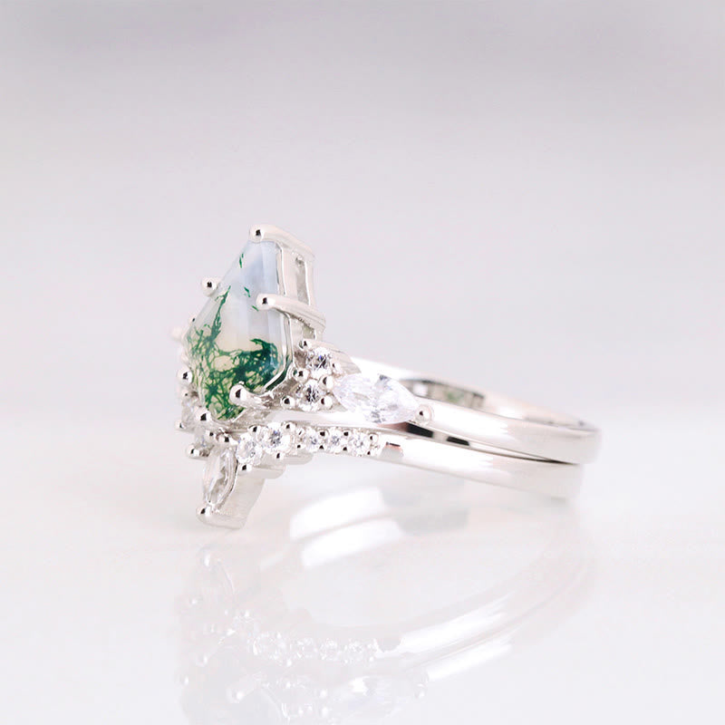Stylish 2-piece Moss Agate Ring Set - Serenia-Rose gold-1.93 inches-The Livary