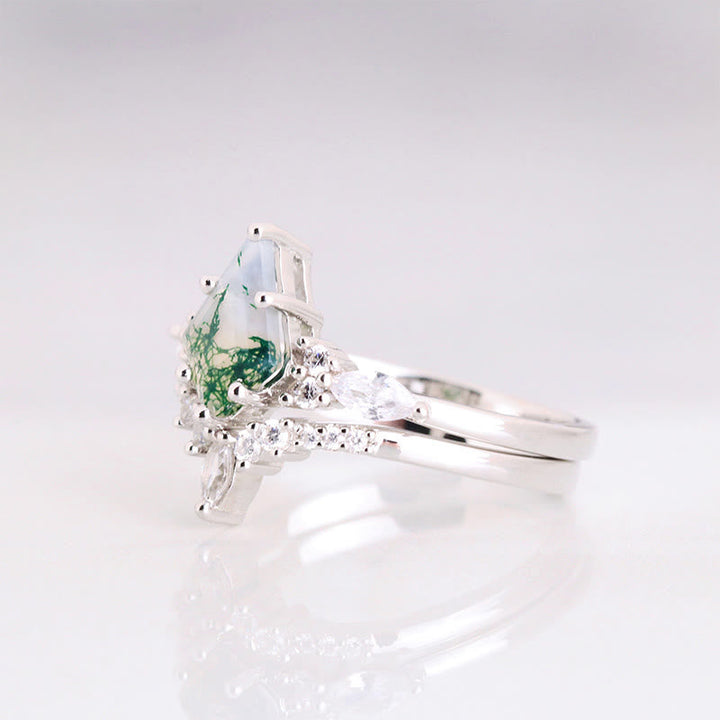 Stylish 2-piece Moss Agate Ring Set - Serenia-Rose gold-1.93 inches-The Livary