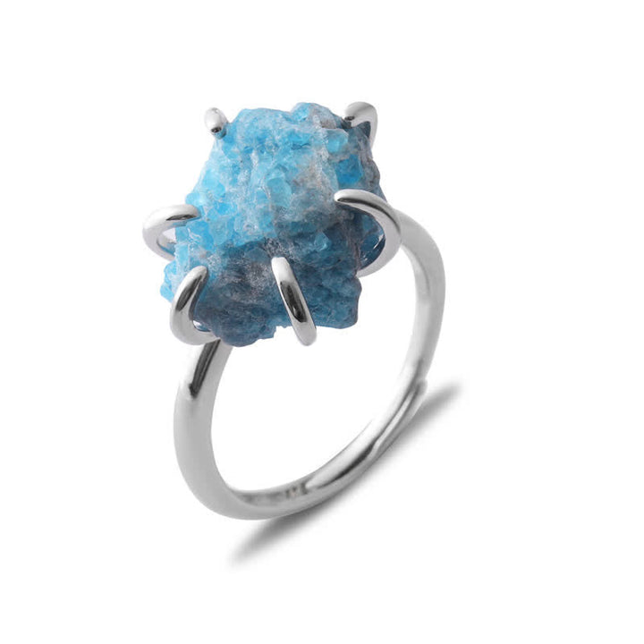Six Claw Natural Crystal Adjustable Ring - Liora-Blue apatite-Gold-The Livary