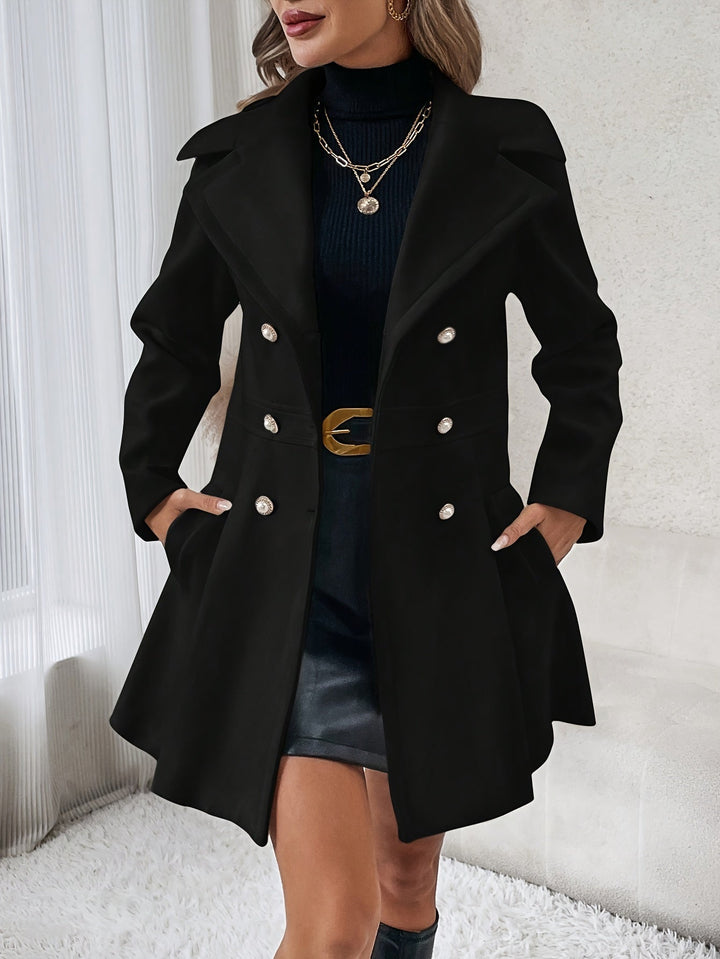 Stylish Flare Coat with Double-Breasted Buttons - Isadora-White-S-The Livary