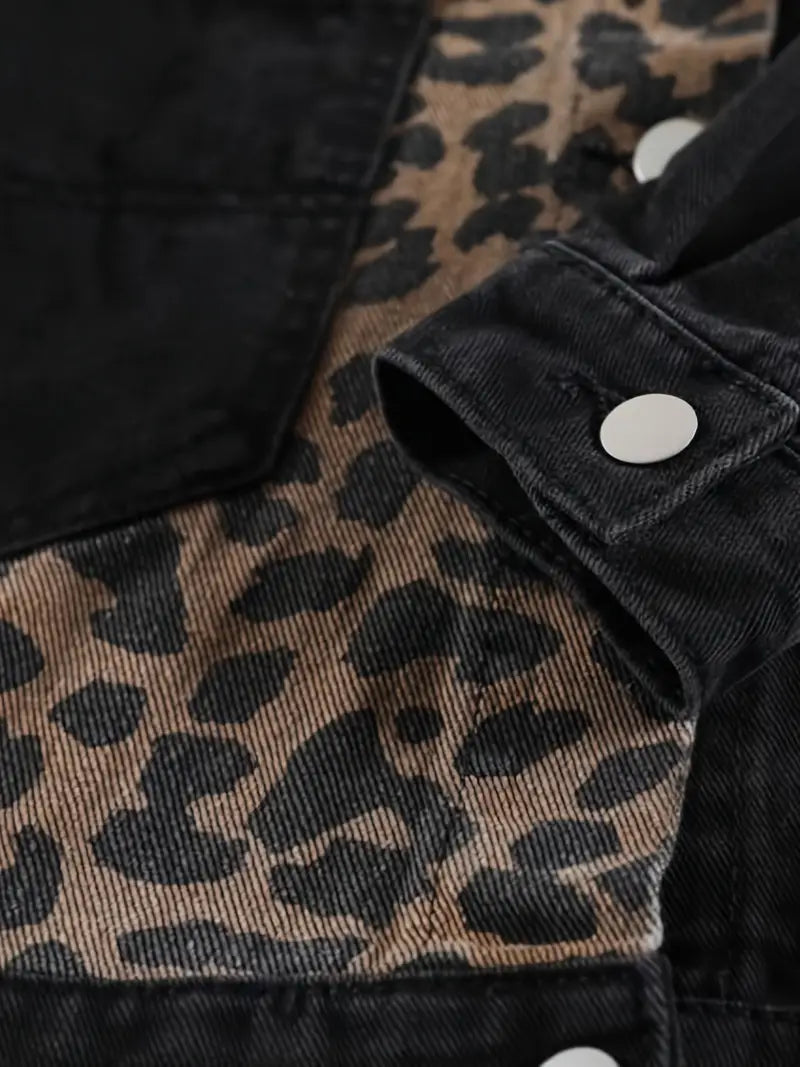 Wildly Chic Leopard Print Denim Jacket - Leona-Medium blue-S-The Livary