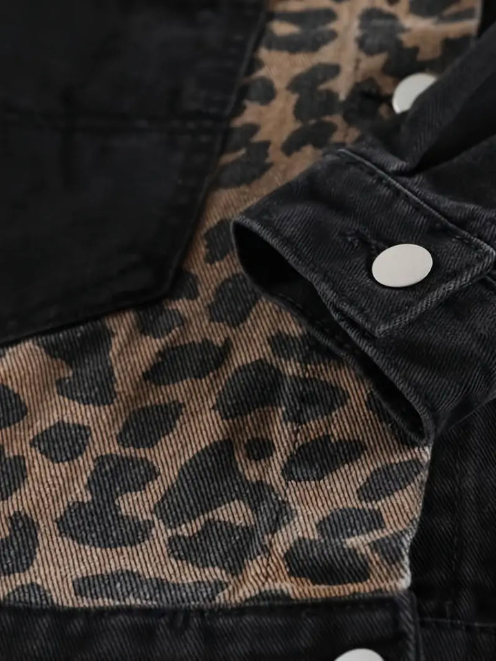 Wildly Chic Leopard Print Denim Jacket - Leona-Medium blue-S-The Livary