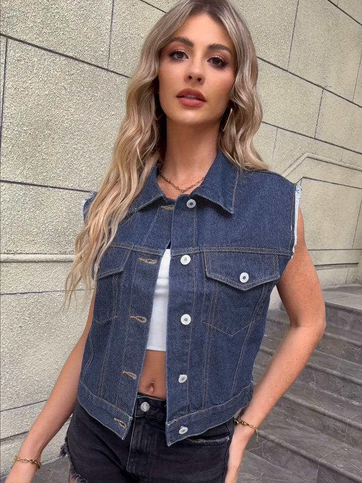 Trendy Sleeveless Denim Vest - Mila-Medium Blue-XS-The Livary