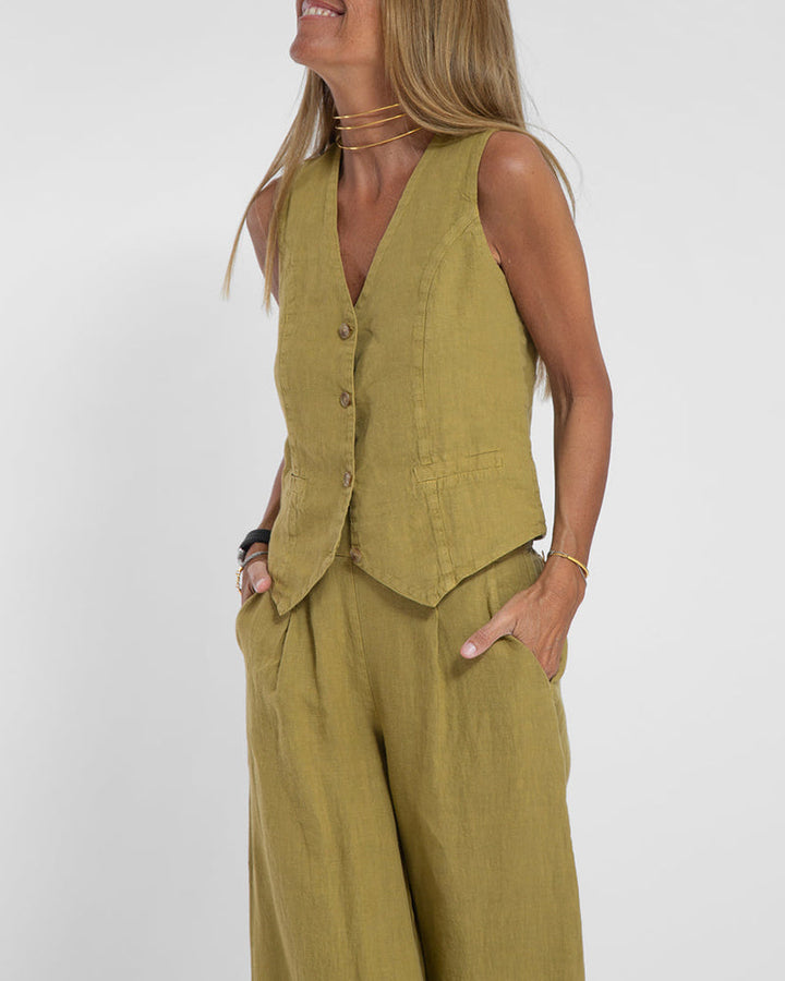 Linen 2-Piece Set with Wide Trousers and Jacket – Alma-Black-S-The Livary