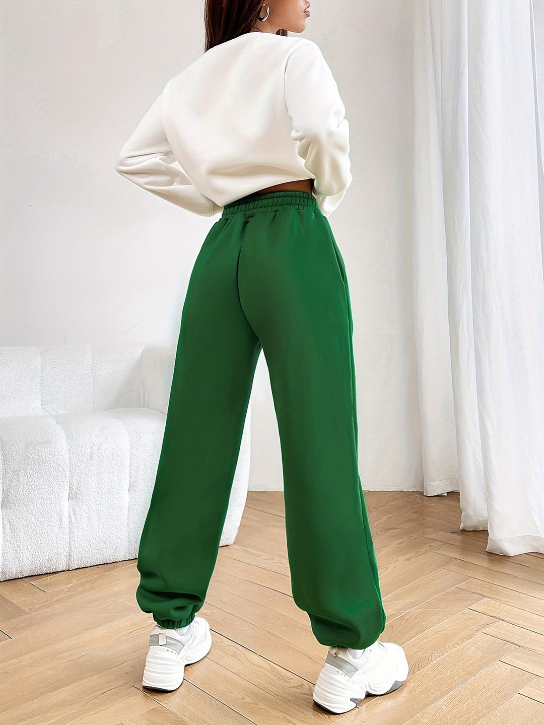 Two-piece Jogging Suit with Trendy Letter Print - Isabelle-Green-S-The Livary