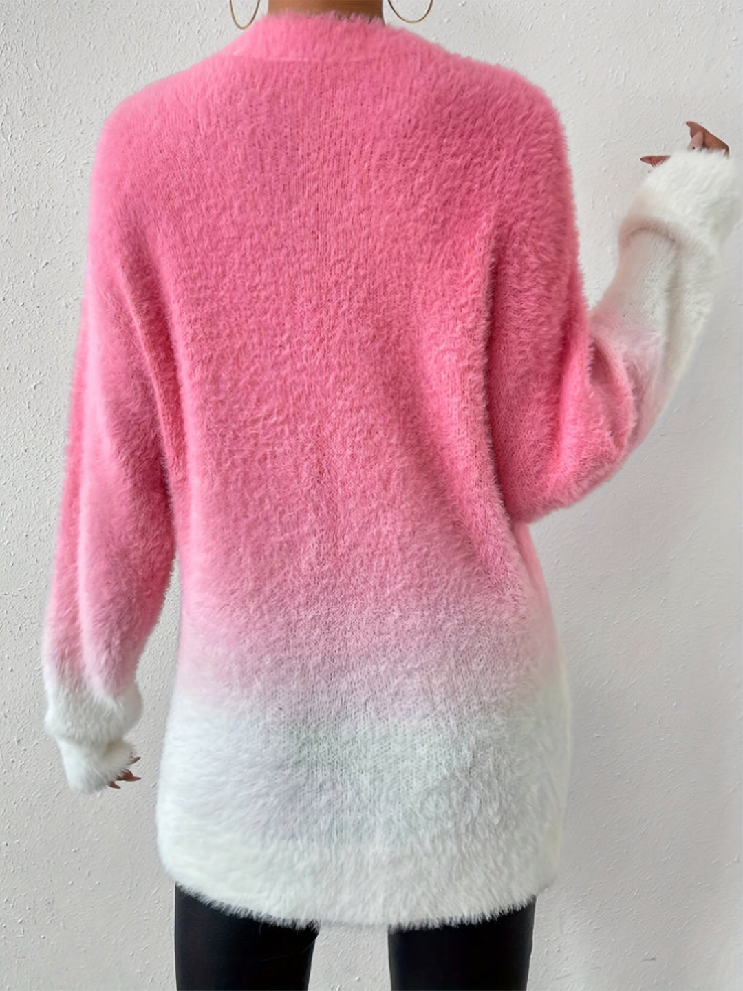 Graduated Colour Crew Neck Fuzzy Sweater - Amara-S-The Livary