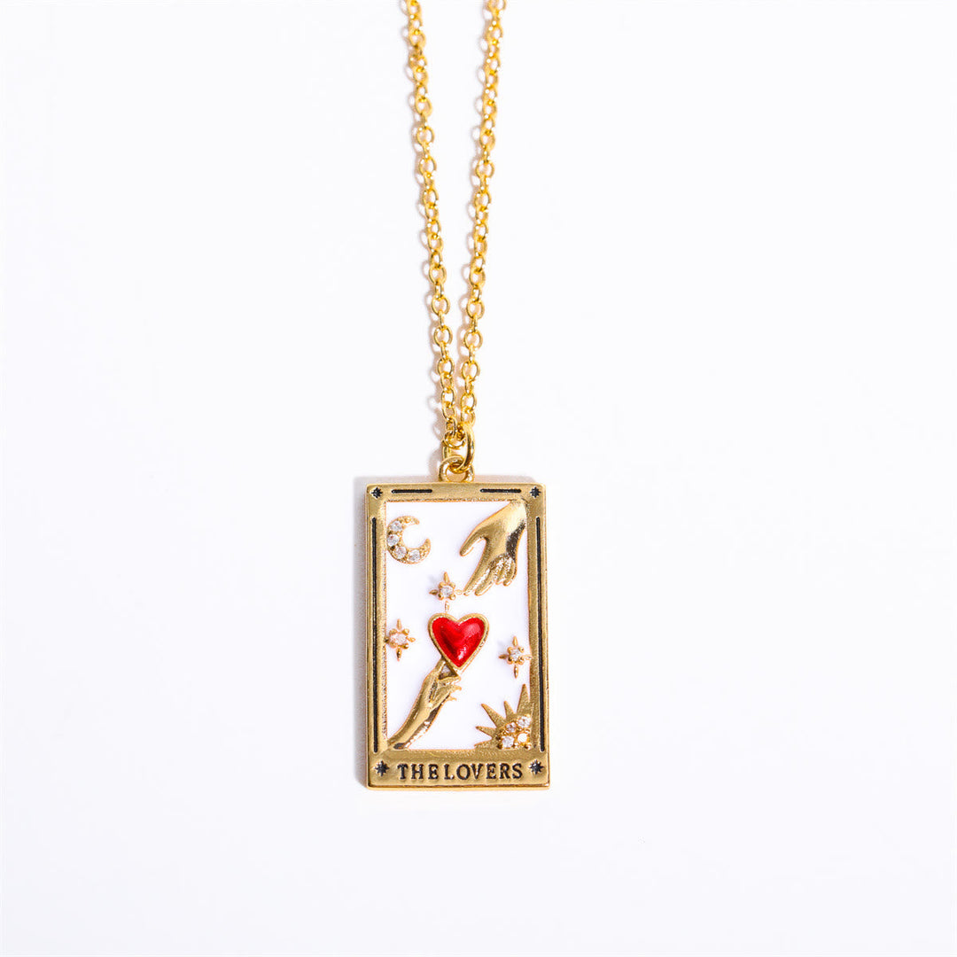 Zirconia Gold-Plated Tarot Drop Pendant Necklace - Amara-The Lovers-The Livary