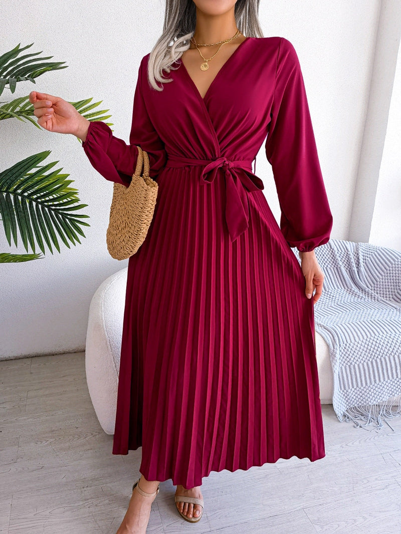 Elegant maxi dress with wrap look - Celina-Red-S-The Livary