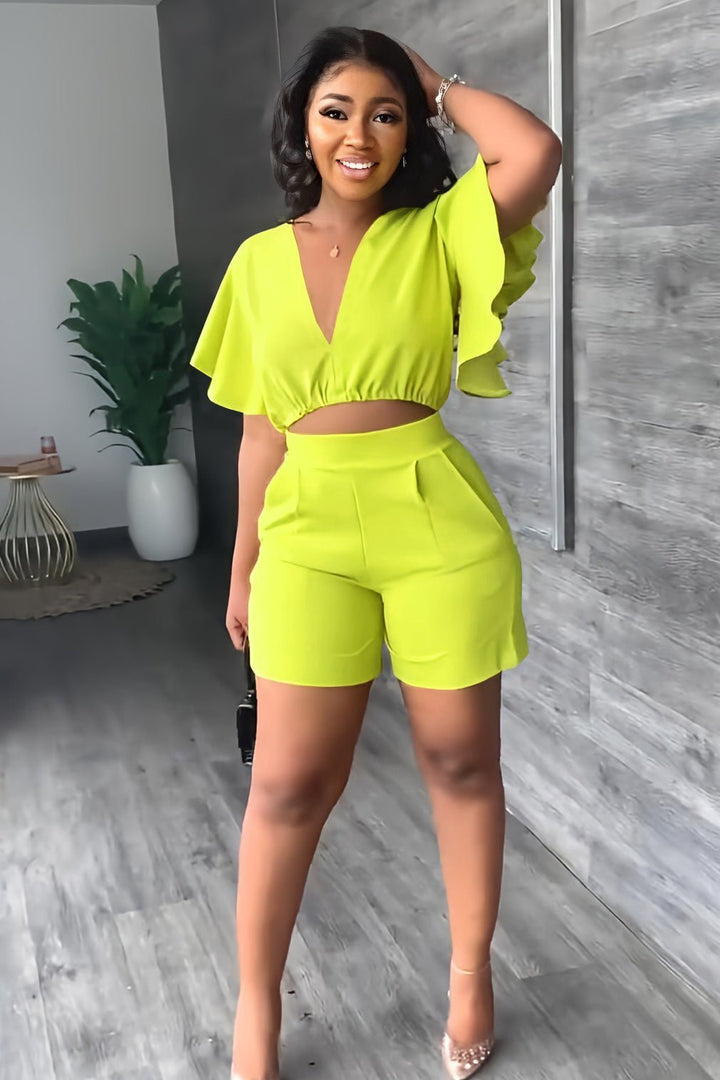 Trendy summer two-piece set with pleated design – Marlene-Green-S-The Livary