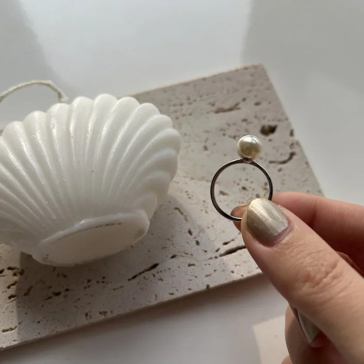 Classic Adjustable Pearl Ring - Sofia-White-The Livary