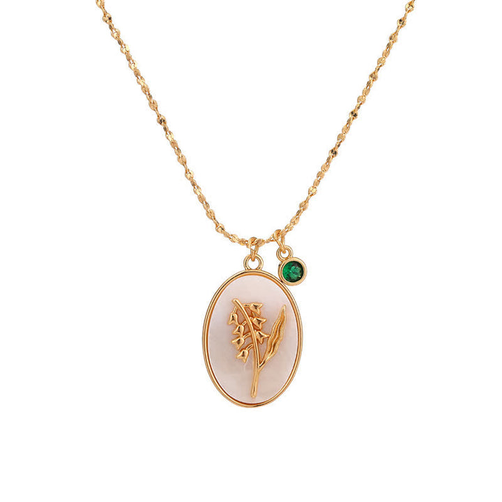 Birthstone with Birth Flowers Necklace - Aurora-May - Lily-The Livary