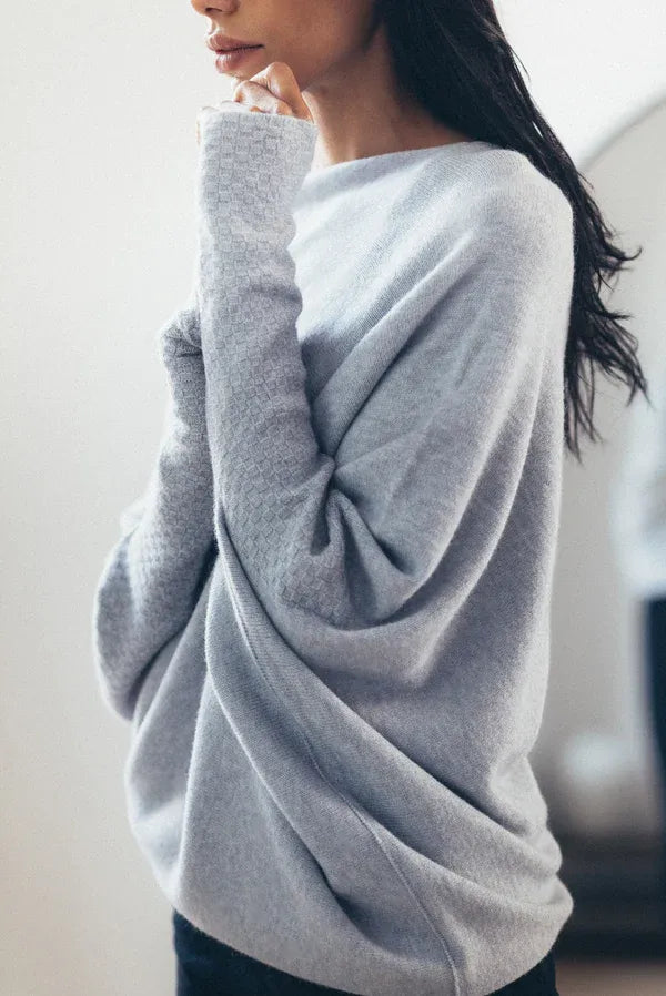 Asymmetric Oversized Women's Sweater - Sophia-Grey-The Livary