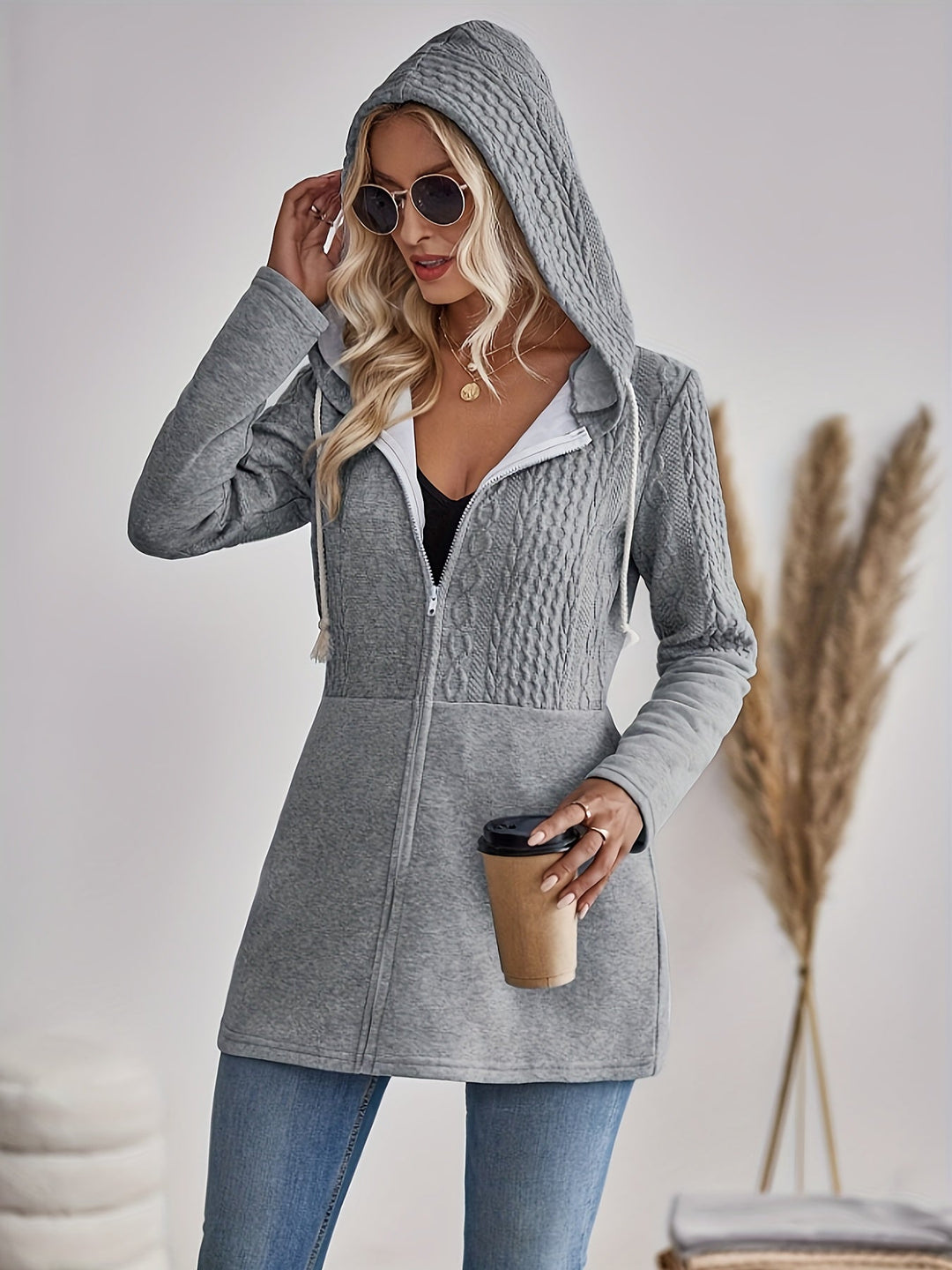 Textured Jacket with Zip and Hood - Isla-S-The Livary