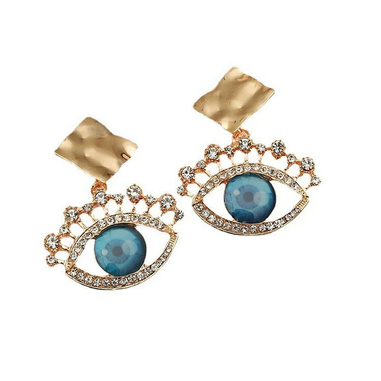 Golden Vintage Earrings with Evil Eye - Nerina-The Livary