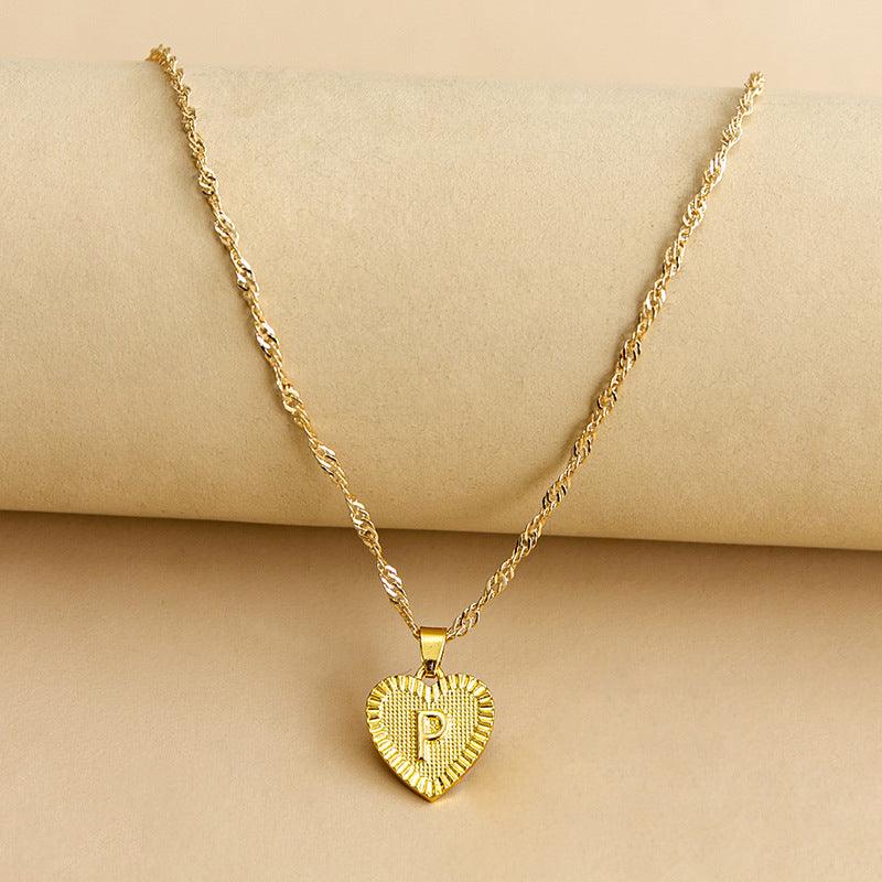 Gold Initial Heart Pendant Necklace - Amara-P-The Livary