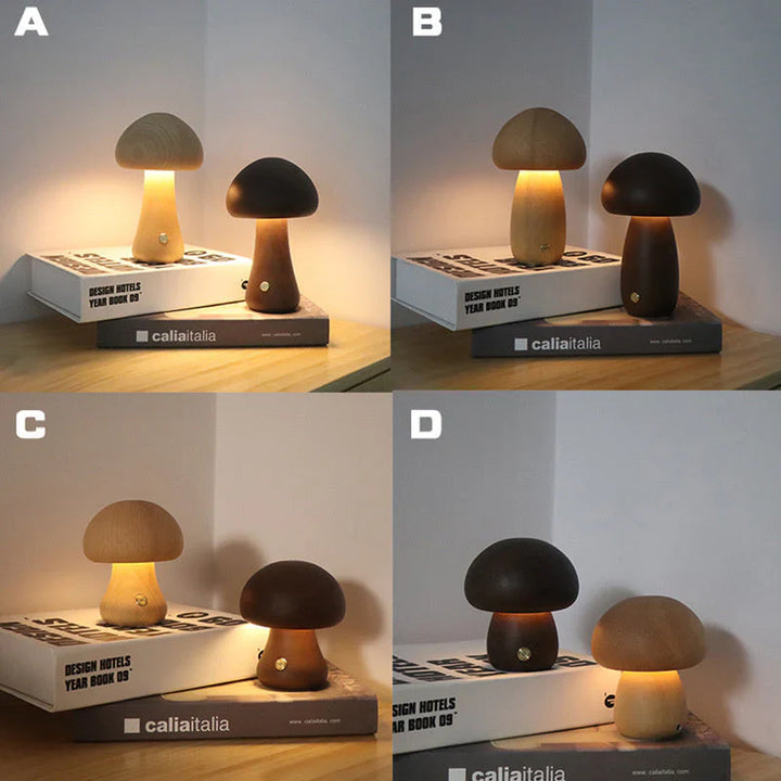 Wooden Mushroom LED Night Light - GlowShroom-A-walnut color-The Livary