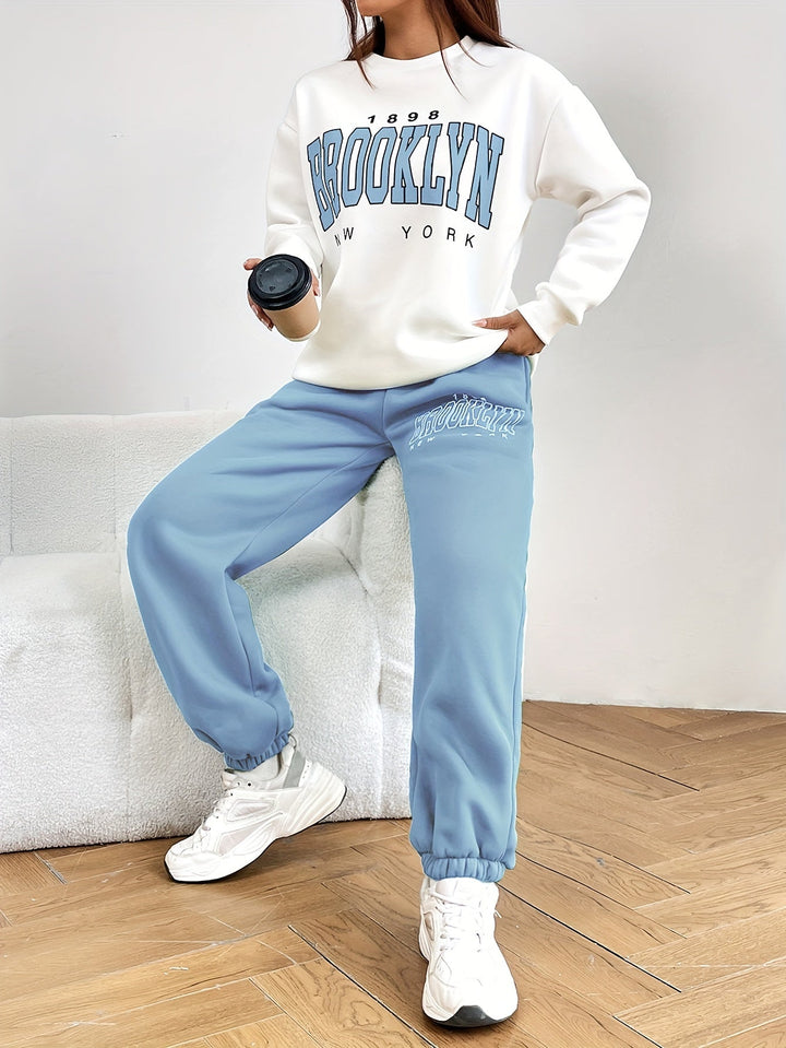 Two-piece Jogging Suit with Trendy Letter Print - Isabelle-Green-S-The Livary